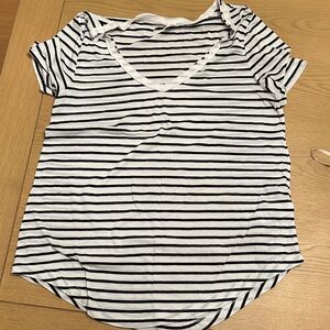 BP Black and White Striped V-Neck Tee
